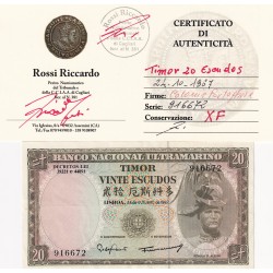TIMOR 20 ESCUDOS BANCO NACIONAL ULTRAMARINO 24.10.1967   XF
